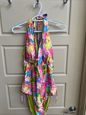 BLU C Bright Tropical Halter One-Piece Swimsuit Sz 3X NWT BEACH SUMMER vacay